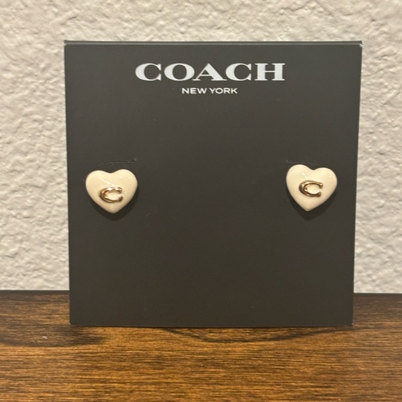 Coach Cream Heart Stud Earrings - Picture 2 of 6